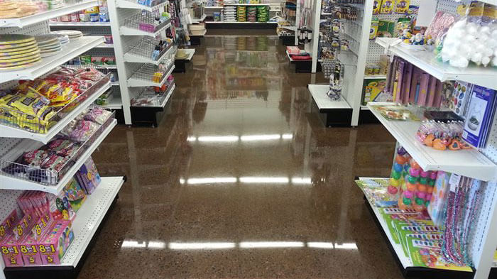 shiny concrete floor in retail store.